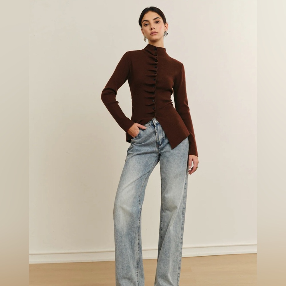 Commense Button Pleated Split Knit Top - image 1